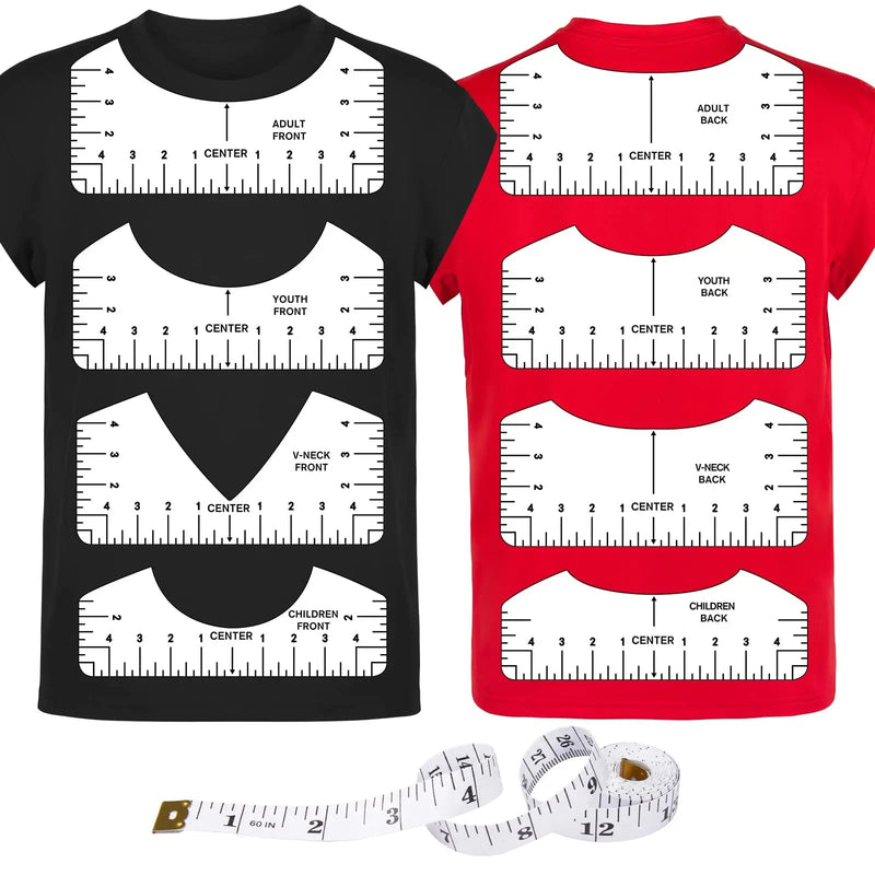 Tshirt - Ruler Guide to Center Vinyl, 9Pcs, Transparent V - Neck/Round PVC Ruler for Alignment, Heat Press, Children Youth Adult, Front and Back Measurement (10in) - North State Signs & Printing