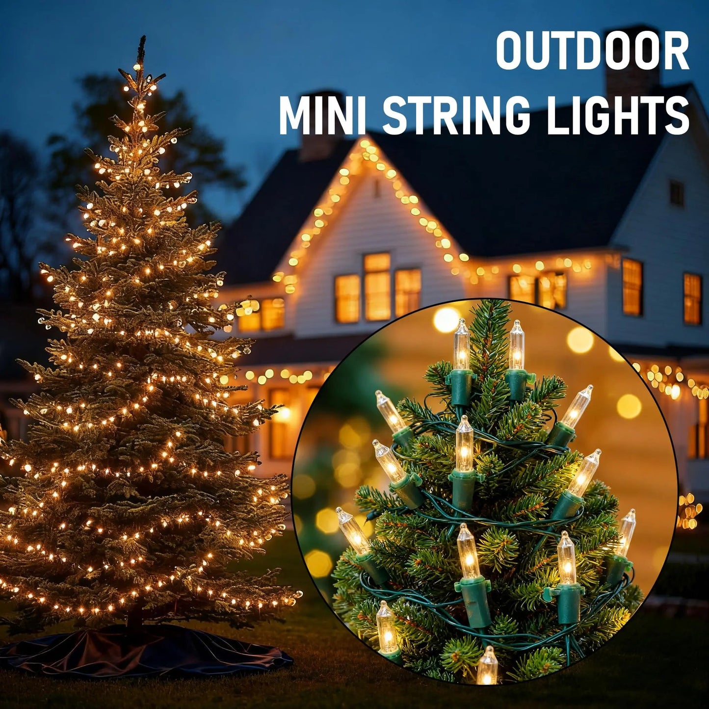 TW SHINE Warm White Christmas Lights Outdoor, 20FT 100 Count Incandescent Christmas Light Indoor, Waterproof Christmas Tree String Lights for Xmas Decorations - North State Signs & Printing