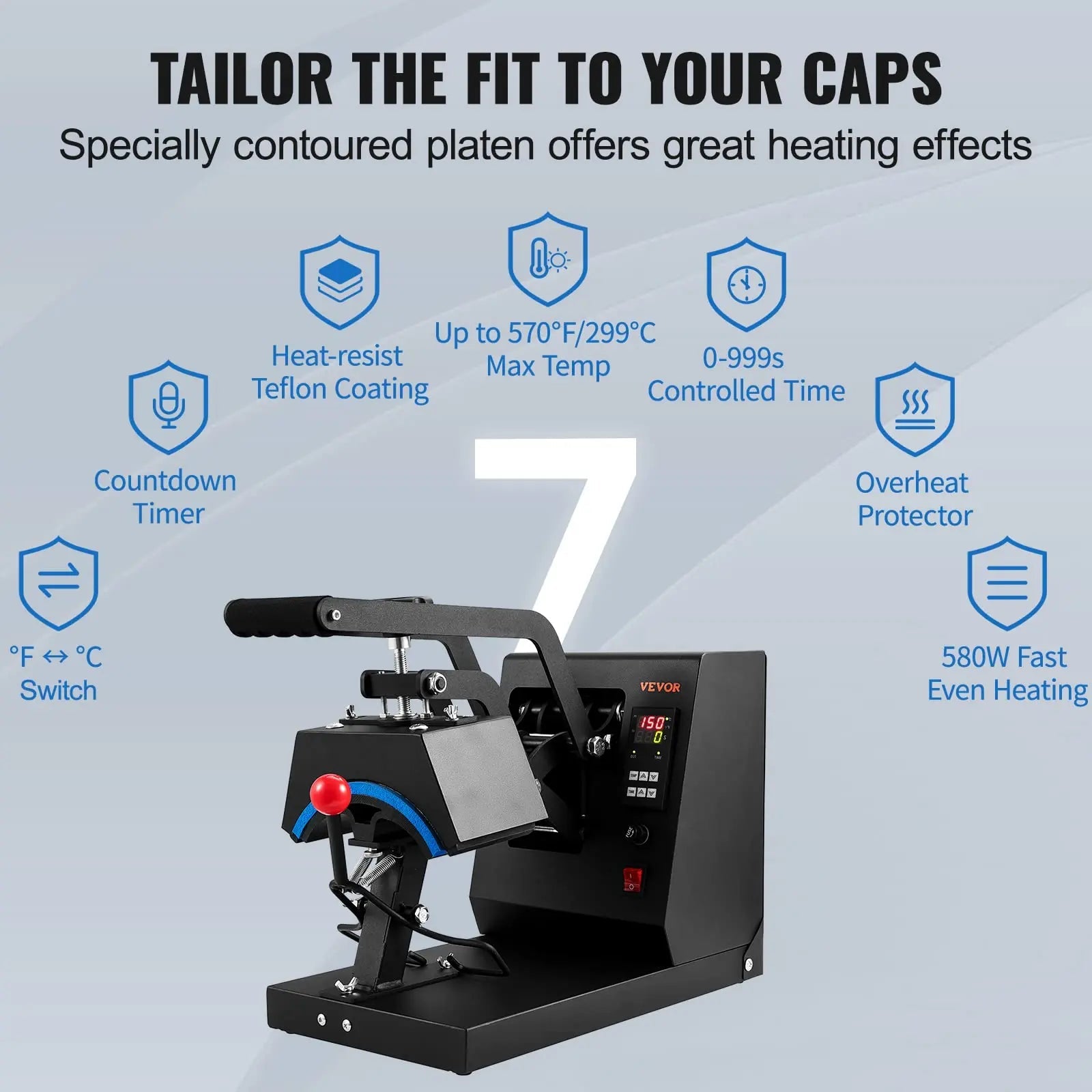VEVOR 4 - in - 1 Heat Press Machine for Hats with 6x3inches Curved Teflon - Coated Heat Plate, Easy Temperature Control Non - Slip Base, Four Replaceable Elements 6x3/6.7x2.7/6.7x3.8/8.1x3.5inches - North State Signs & Printing