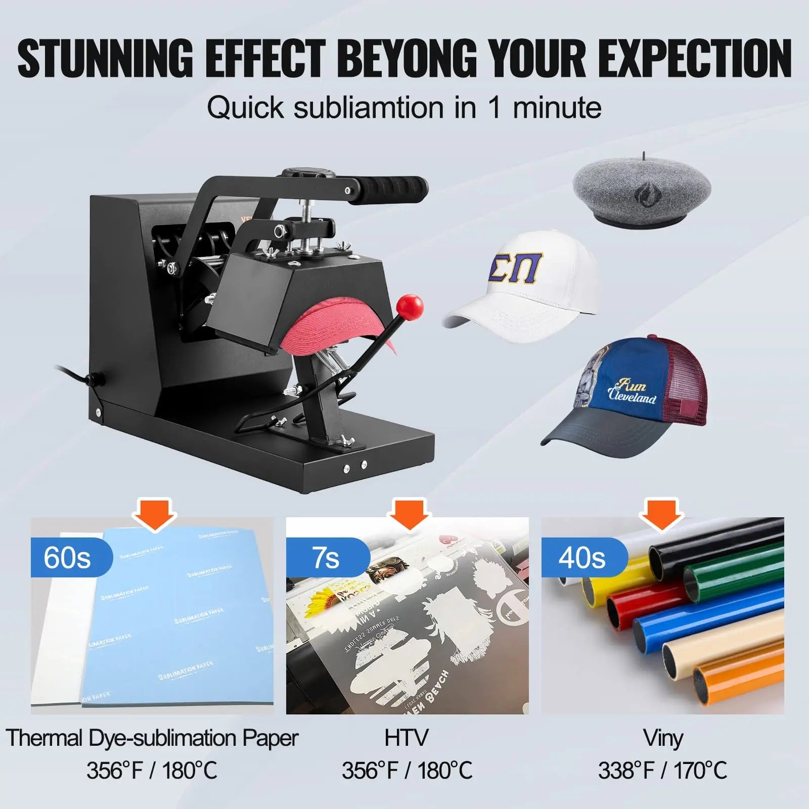 VEVOR 4 - in - 1 Heat Press Machine for Hats with 6x3inches Curved Teflon - Coated Heat Plate, Easy Temperature Control Non - Slip Base, Four Replaceable Elements 6x3/6.7x2.7/6.7x3.8/8.1x3.5inches - North State Signs & Printing