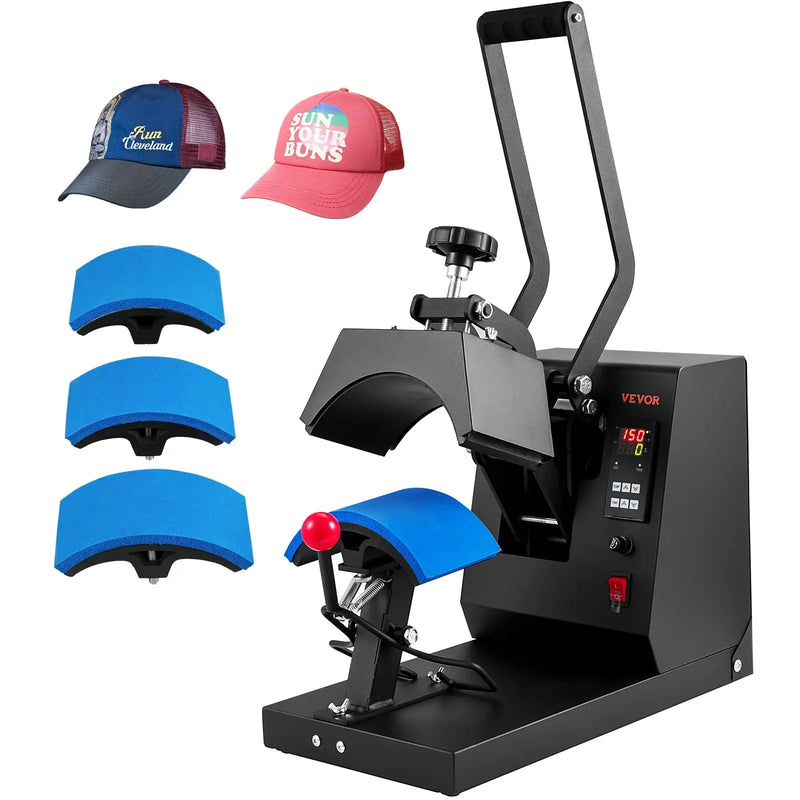 VEVOR 4 - in - 1 Heat Press Machine for Hats with 6x3inches Curved Teflon - Coated Heat Plate, Easy Temperature Control Non - Slip Base, Four Replaceable Elements 6x3/6.7x2.7/6.7x3.8/8.1x3.5inches - North State Signs & Printing