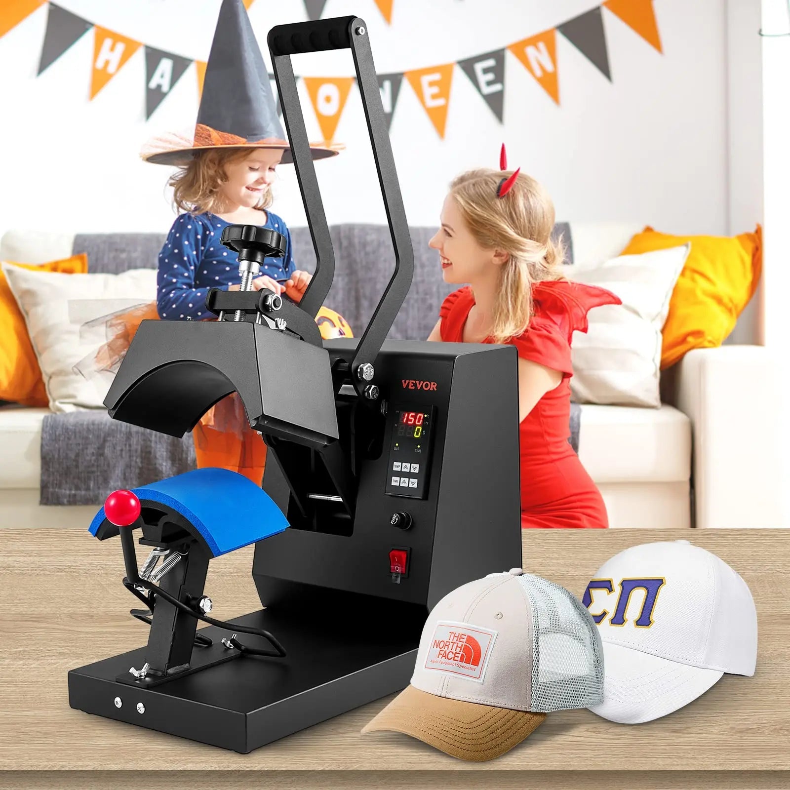 VEVOR 4 - in - 1 Heat Press Machine for Hats with 6x3inches Curved Teflon - Coated Heat Plate, Easy Temperature Control Non - Slip Base, Four Replaceable Elements 6x3/6.7x2.7/6.7x3.8/8.1x3.5inches - North State Signs & Printing