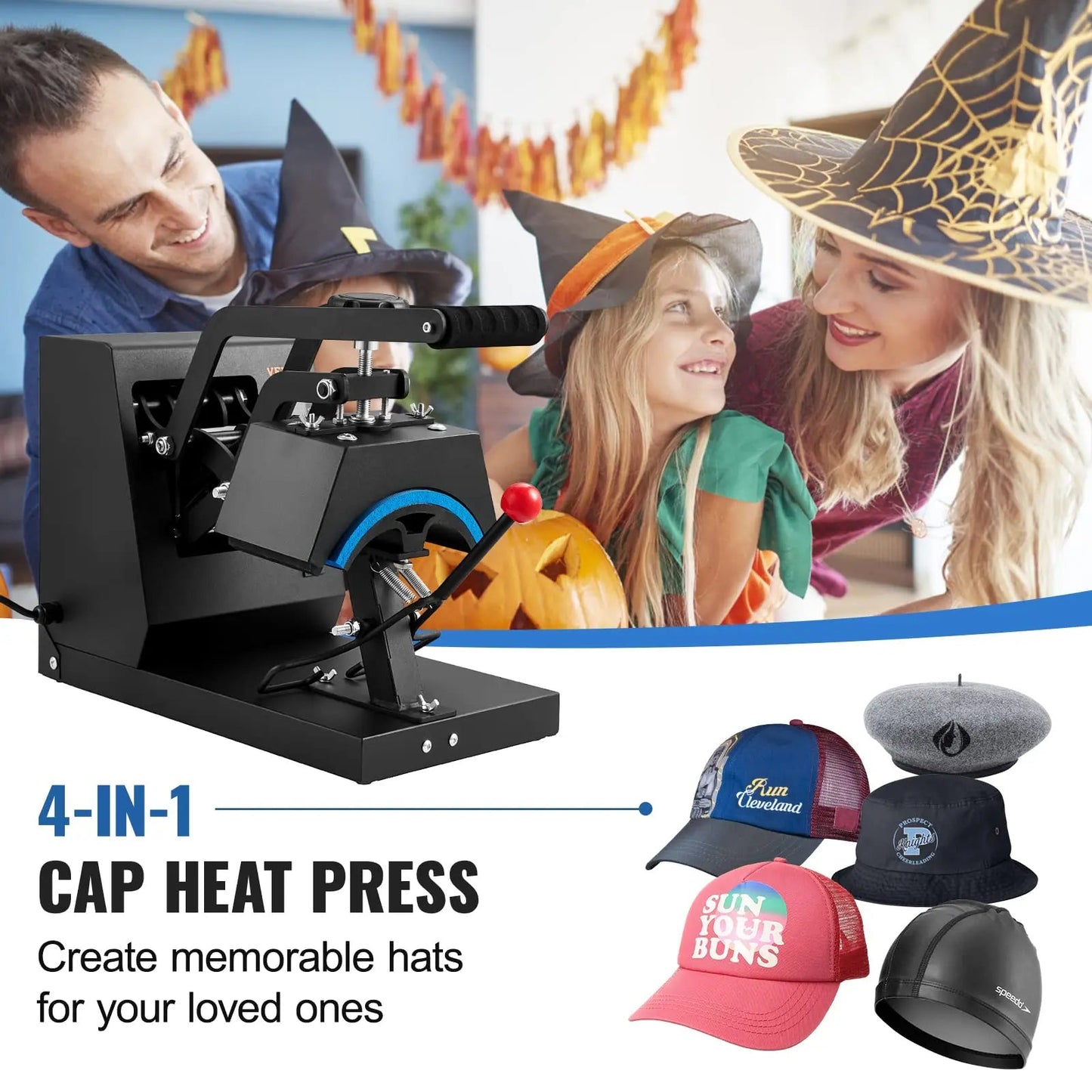 VEVOR 4 - in - 1 Heat Press Machine for Hats with 6x3inches Curved Teflon - Coated Heat Plate, Easy Temperature Control Non - Slip Base, Four Replaceable Elements 6x3/6.7x2.7/6.7x3.8/8.1x3.5inches - North State Signs & Printing