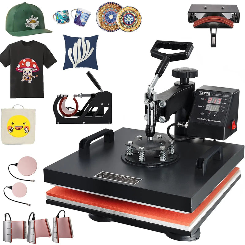 VEVOR 8 in 1 Heat Press Machine 15x15 Inch 360° Swing Away Digital Tshirt Press Machine with (Tumbler/Hat/Plate) Press, Multifunctional Sublimation Heat Press for T-Shirt Hat Cap Mug Plate - North State Signs & Printing