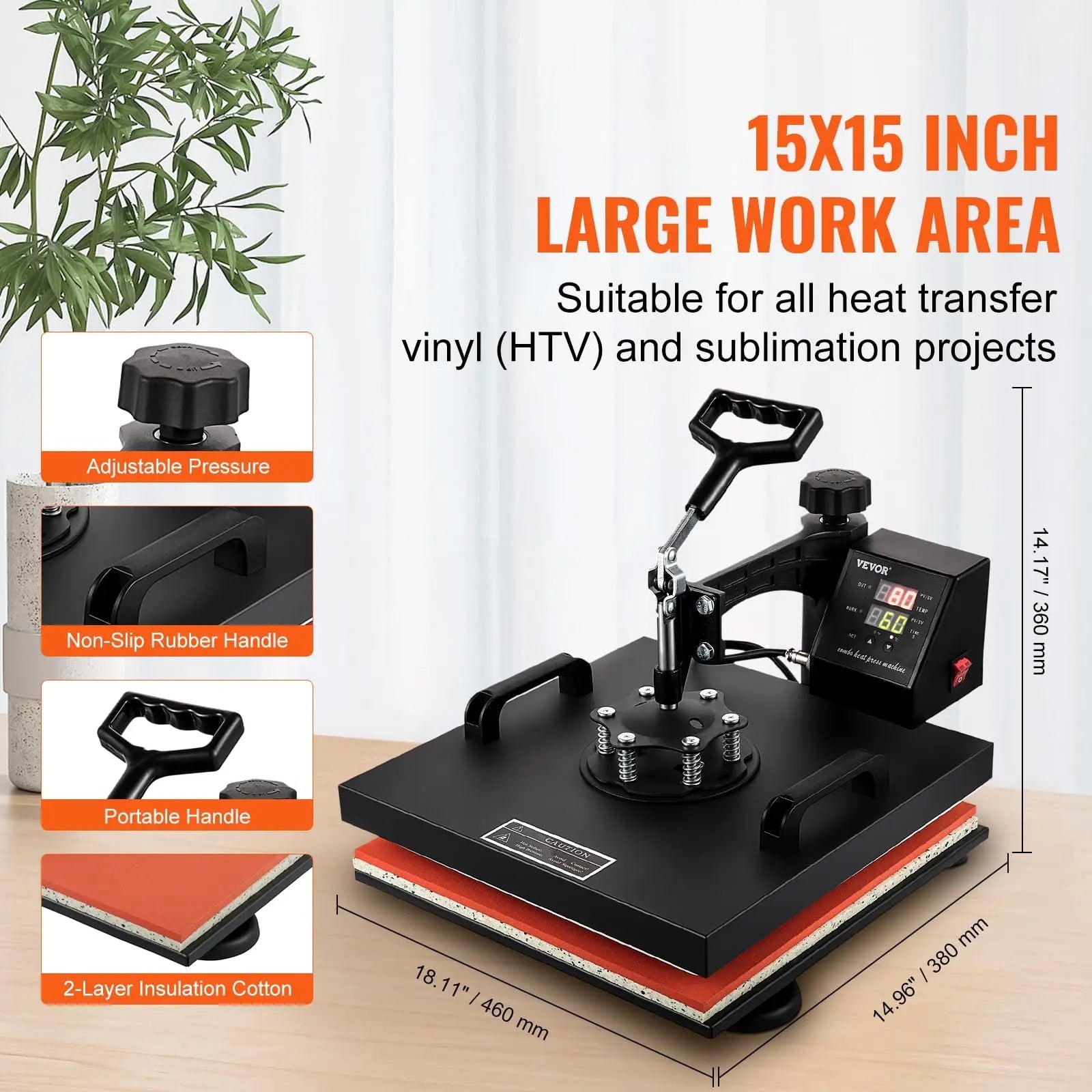 VEVOR 8 in 1 Heat Press Machine 15x15 Inch 360° Swing Away Digital Tshirt Press Machine with (Tumbler/Hat/Plate) Press, Multifunctional Sublimation Heat Press for T-Shirt Hat Cap Mug Plate - North State Signs & Printing