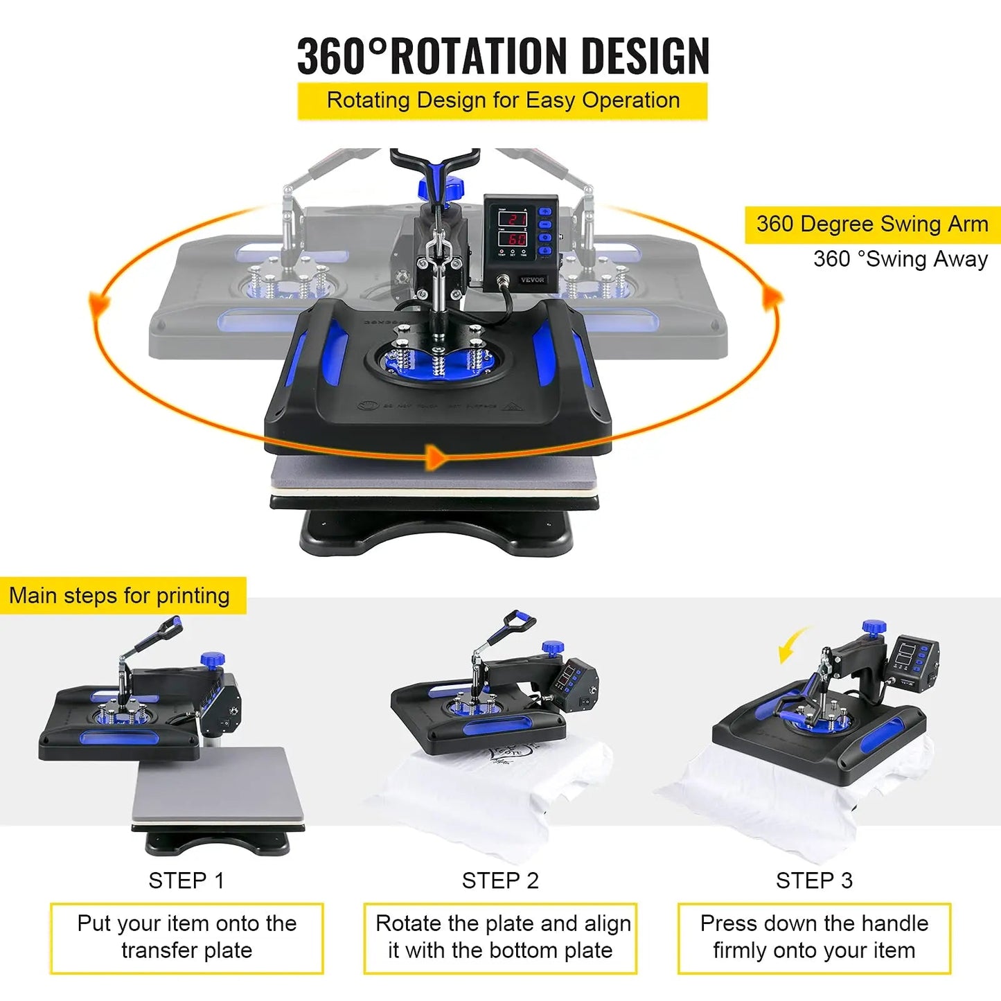 VEVOR 8 in 1 Heat Press Machine 15x15 Inch, 360° Swing Away Shirt Press Machine - North State Signs & Printing