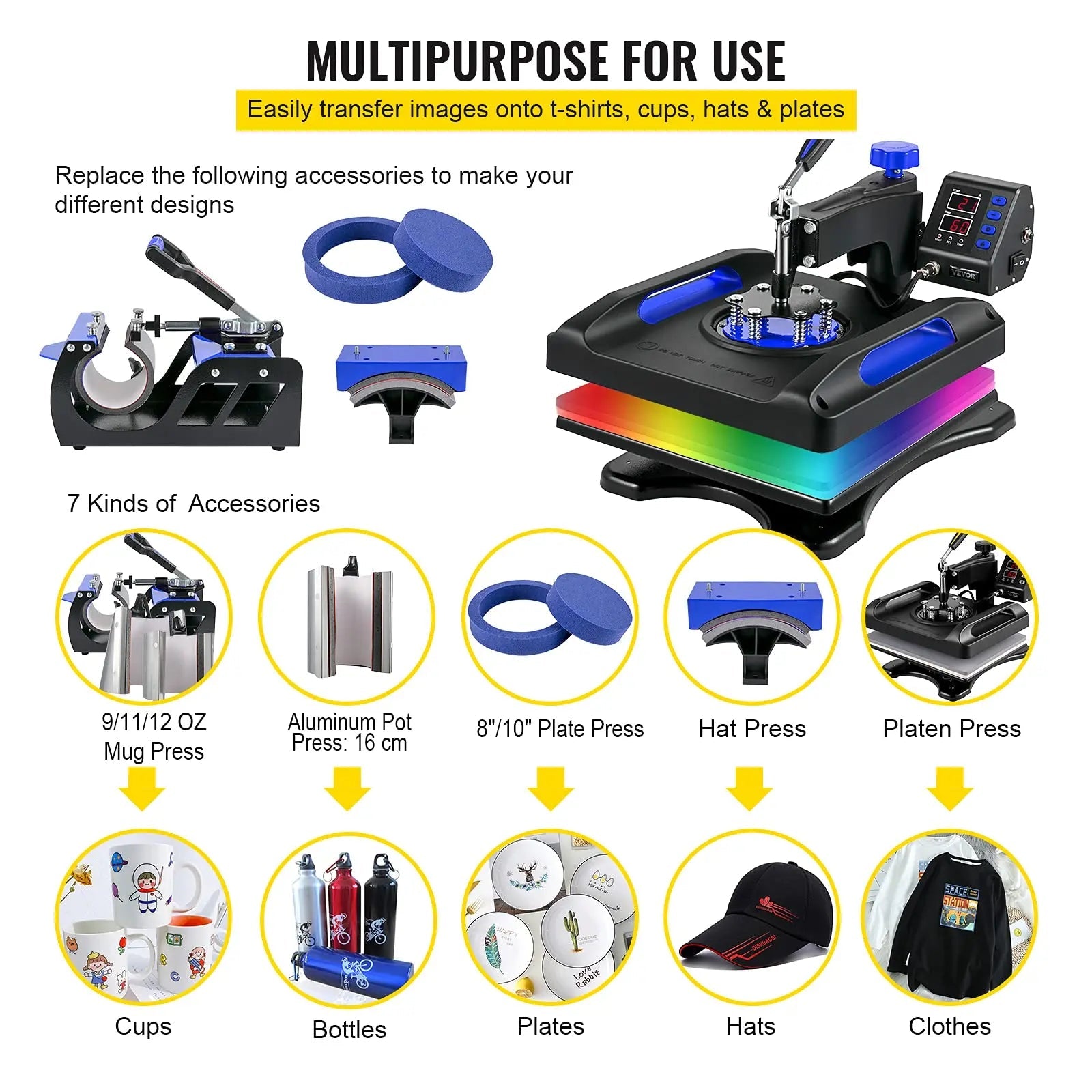 VEVOR 8 in 1 Heat Press Machine 15x15 Inch, 360° Swing Away Shirt Press Machine - North State Signs & Printing