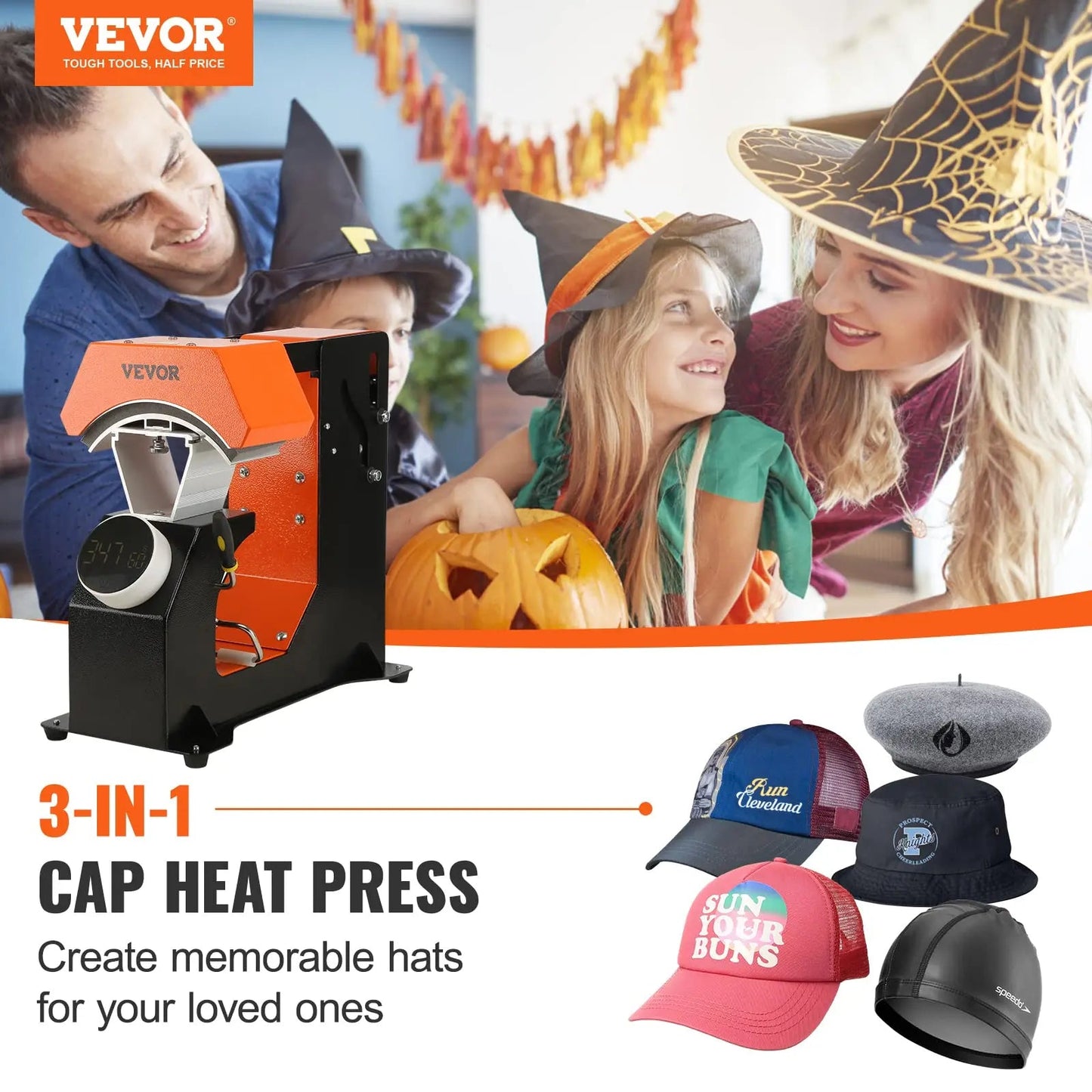 VEVOR Hat Heat Press Machine, 3 - in - 1 Auto Cap Heat Press with 3pcs Interchangeable Platens (6.6‘’x 3.9, 6.6‘’x 3, and 6.1‘’x 2.75), Automatic Release & Press Knob - Style Digital Control Panel for Caps - North State Signs & Printing