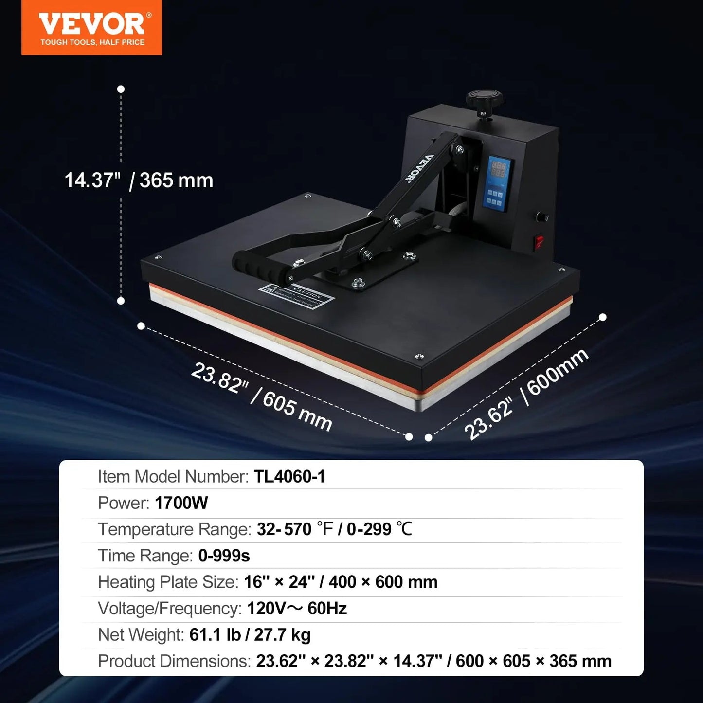 VEVOR Heat Press 16x24, 1700W Power Heat Press Machine, Fast Heating, High Pressure Heat Press Machine for T-Shirt, Digital Industrial Sublimation Printer for Heat Transfer Vinyl, Easy to Use, Black - North State Signs & Printing