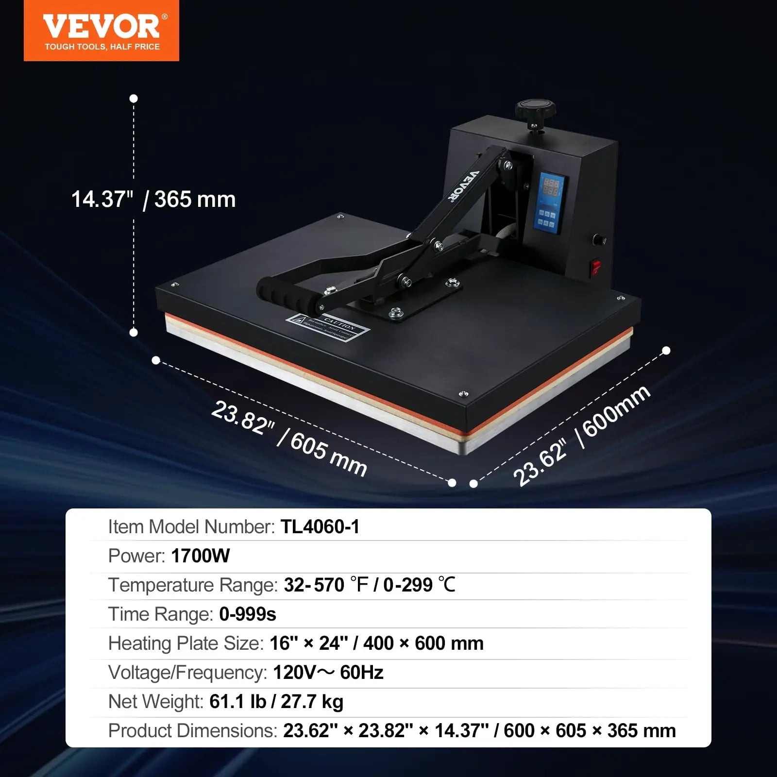 VEVOR Heat Press 16x24, 1700W Power Heat Press Machine, Fast Heating, High Pressure Heat Press Machine for T-Shirt, Digital Industrial Sublimation Printer for Heat Transfer Vinyl, Easy to Use, Black - North State Signs & Printing