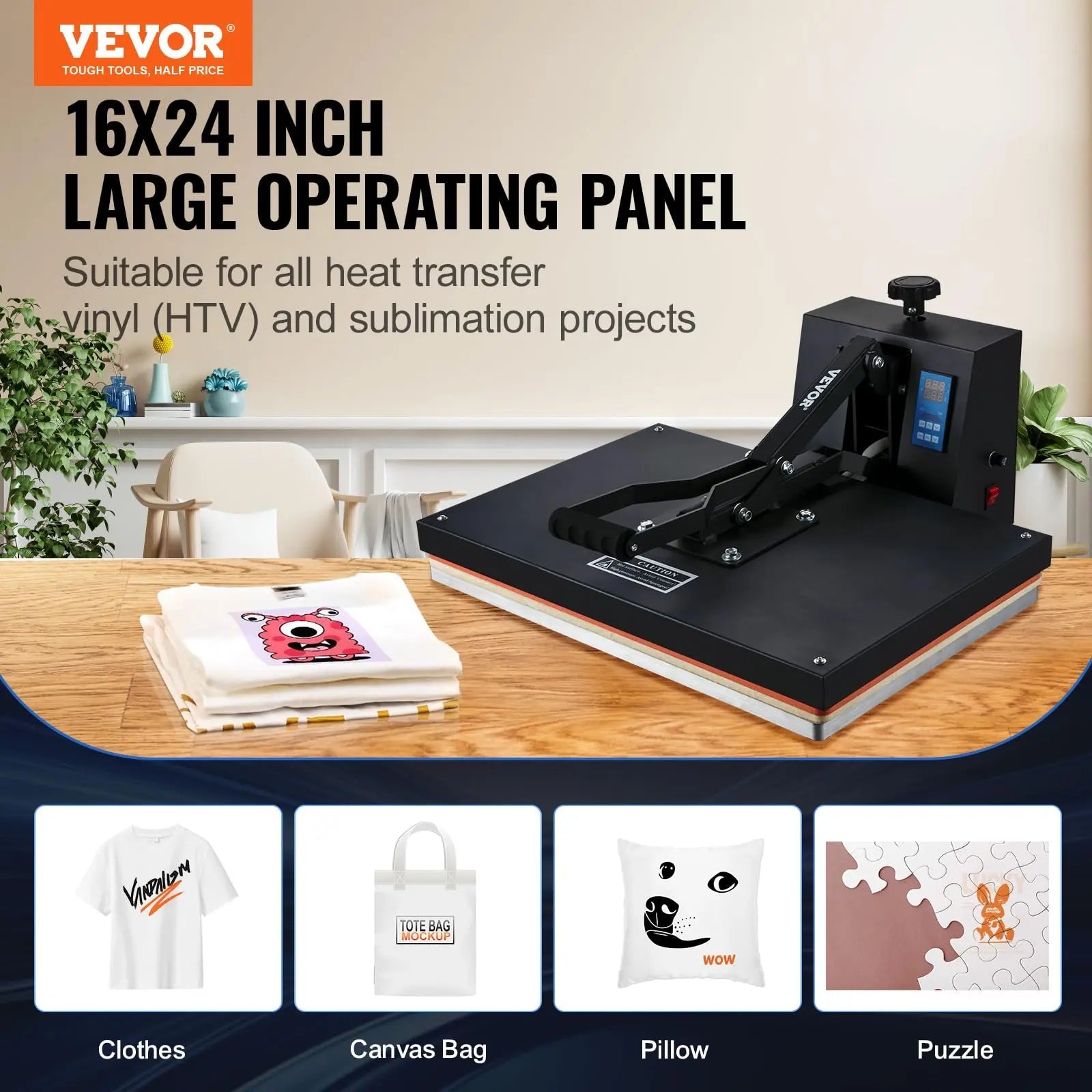 VEVOR Heat Press 16x24, 1700W Power Heat Press Machine, Fast Heating, High Pressure Heat Press Machine for T-Shirt, Digital Industrial Sublimation Printer for Heat Transfer Vinyl, Easy to Use, Black - North State Signs & Printing