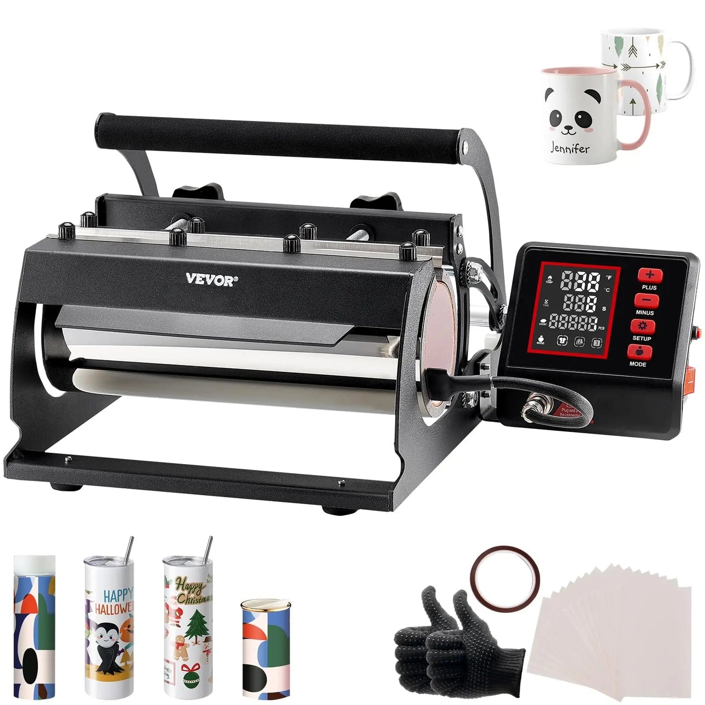 VEVOR Tumbler Heat Press Machine, 11 - 30oz Mug Press, Heat Up Fast and Even, Tumbler Press with Sublimation Paper, Tape and Gloves, Temp and Time Setting, for Sublimation Tumblers, Cups, Mugs, Black - North State Signs & Printing
