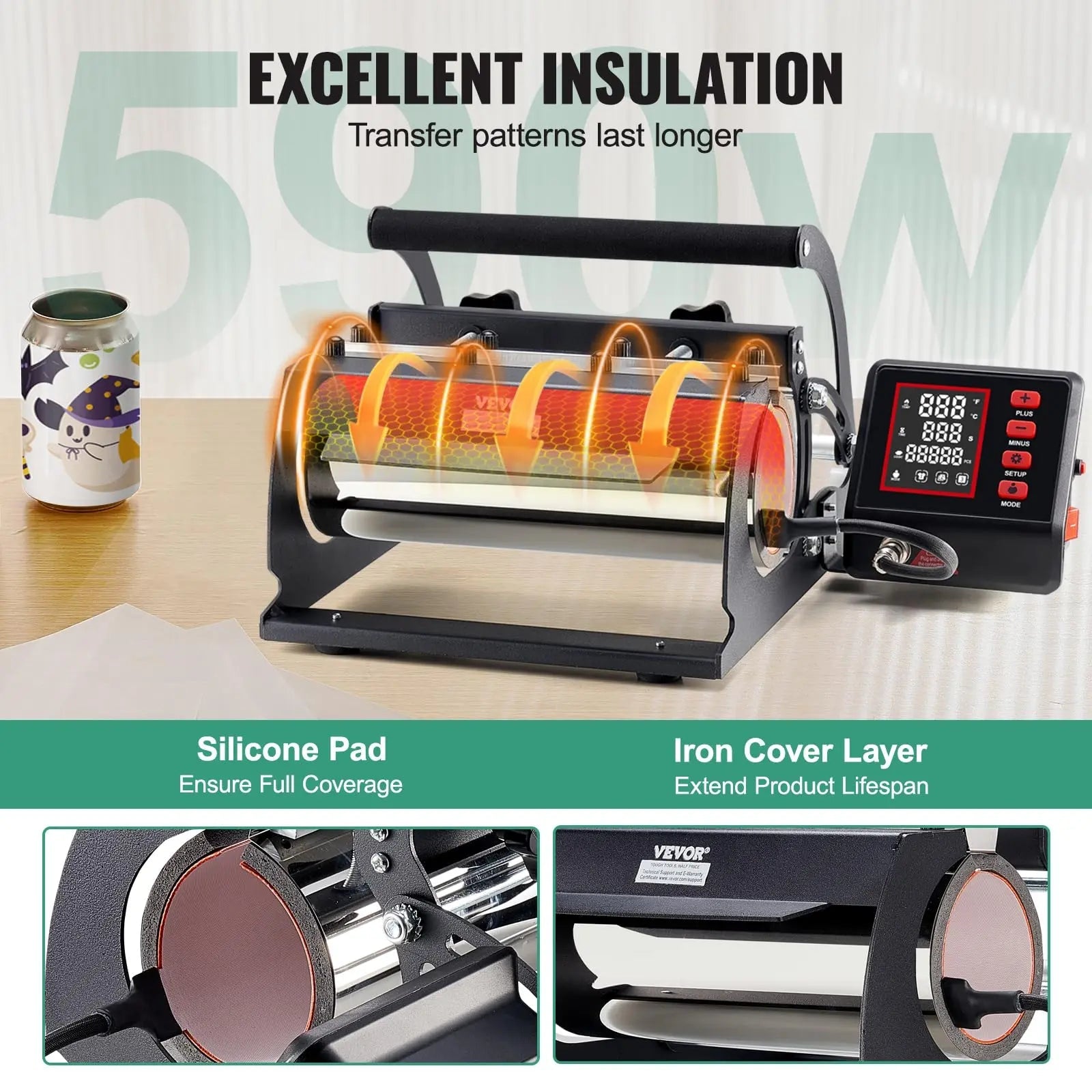 VEVOR Tumbler Heat Press Machine, 11 - 30oz Mug Press, Heat Up Fast and Even, Tumbler Press with Sublimation Paper, Tape and Gloves, Temp and Time Setting, for Sublimation Tumblers, Cups, Mugs, Black - North State Signs & Printing