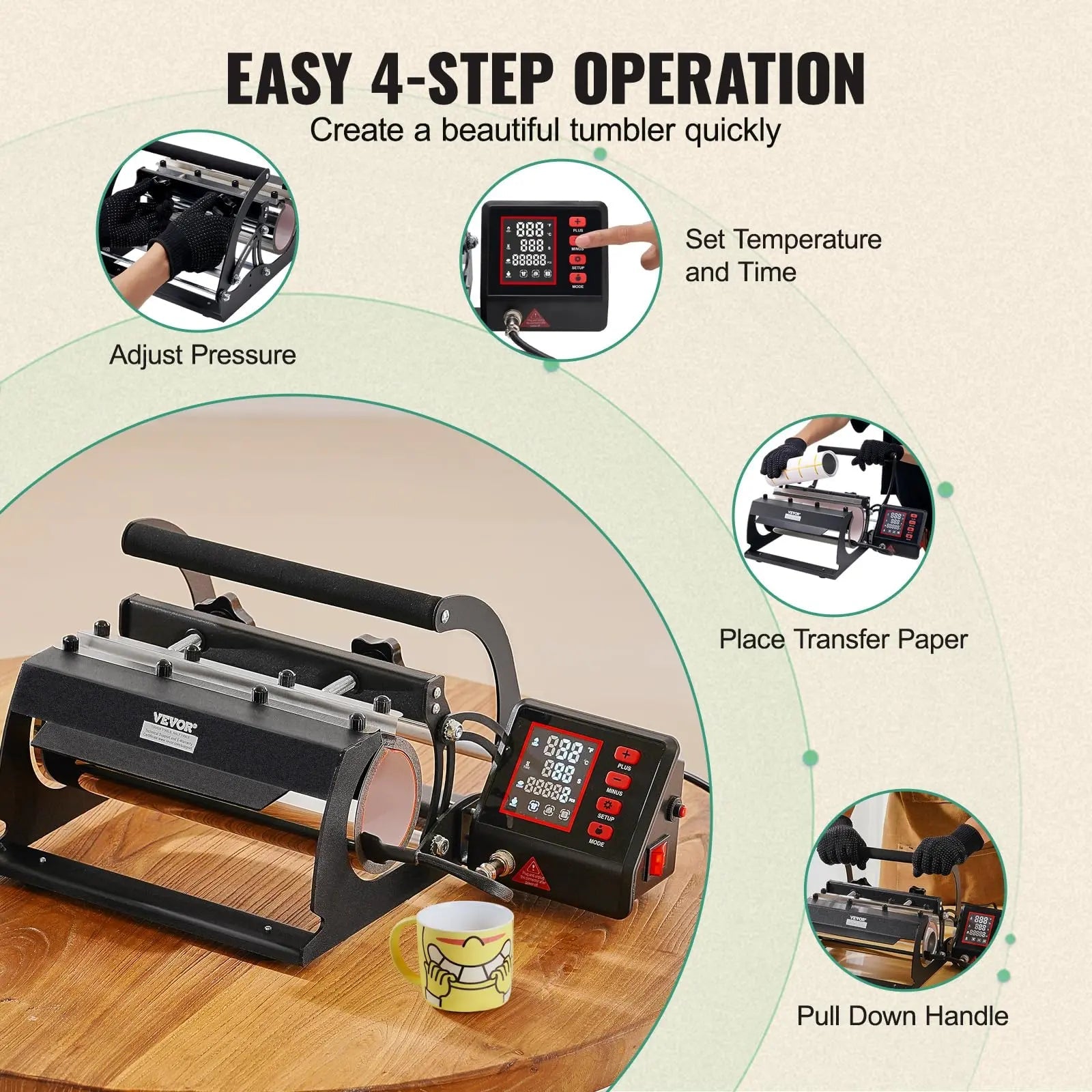 VEVOR Tumbler Heat Press Machine, 11 - 30oz Mug Press, Heat Up Fast and Even, Tumbler Press with Sublimation Paper, Tape and Gloves, Temp and Time Setting, for Sublimation Tumblers, Cups, Mugs, Black - North State Signs & Printing