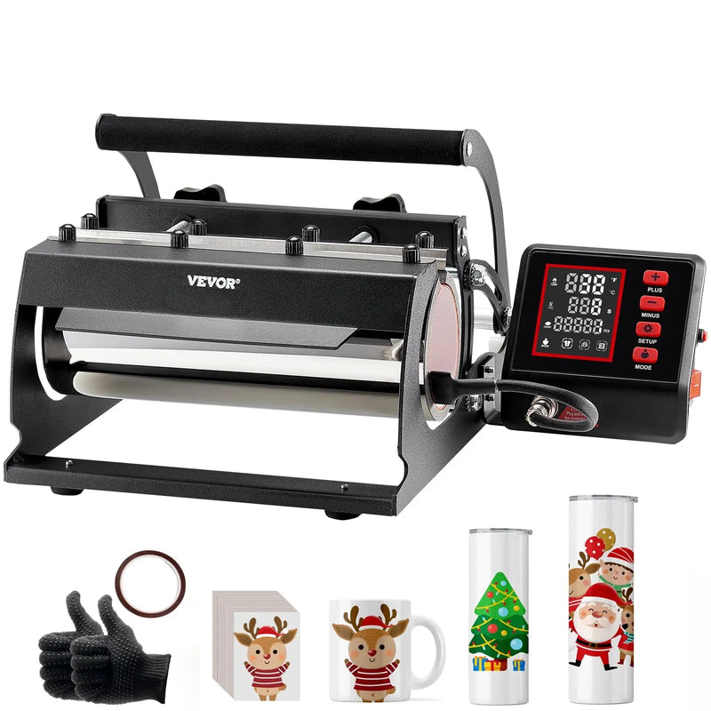 VEVOR Tumbler Heat Press Machine, 11 - 30oz Mug Press, Heat Up Fast and Even, Tumbler Press with Sublimation Paper, Tape and Gloves, Temp and Time Setting, for Sublimation Tumblers, Cups, Mugs, Black - North State Signs & Printing