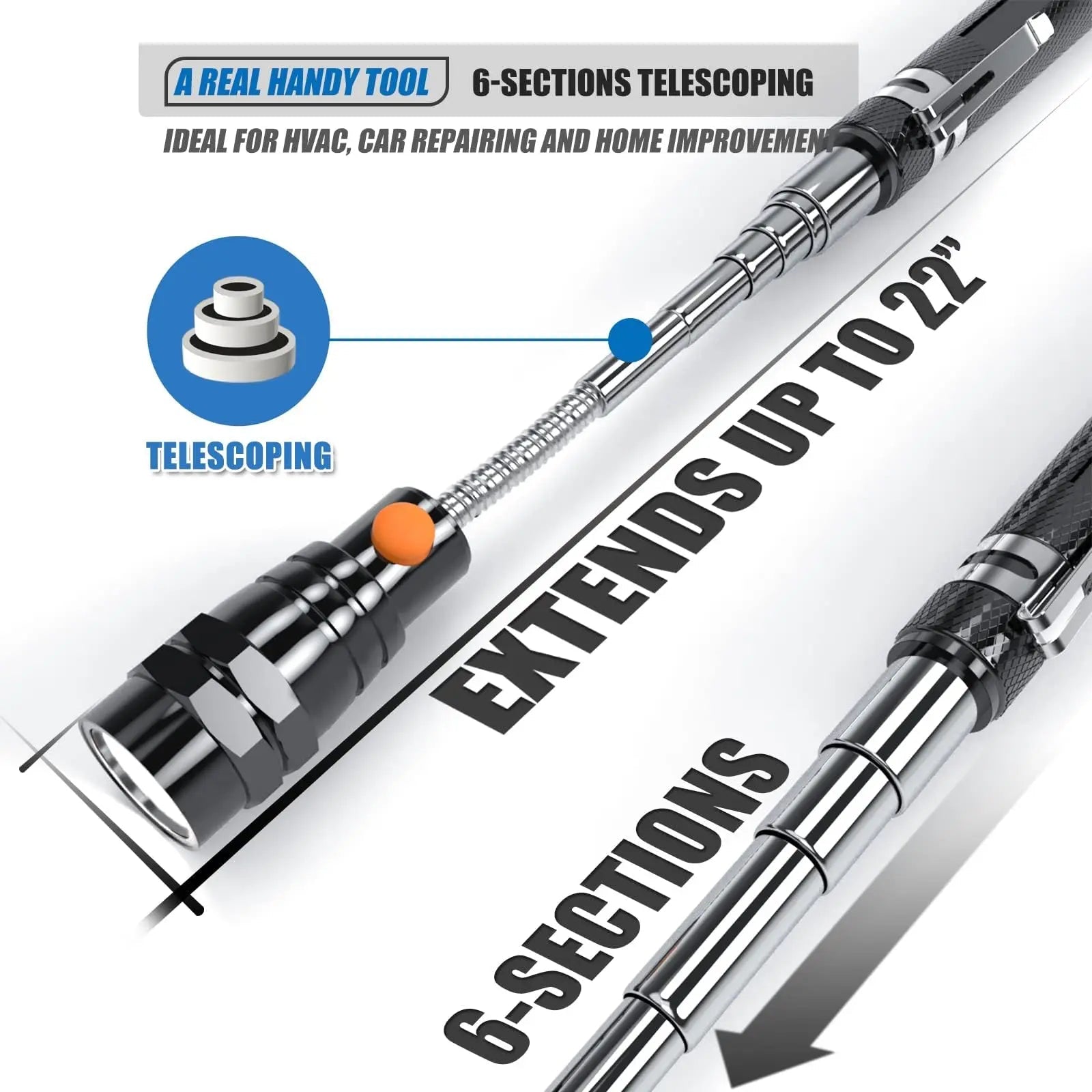 VIBELITE Extendable Magnetic Flashlight with Telescoping Magnet Pickup Tool - Cool Gadget Valentines Day Gifts for Him, Men, Husband, Dad, Father, Mechanic,Tech,Handyman, Boyfriend, Women - North State Signs & Printing