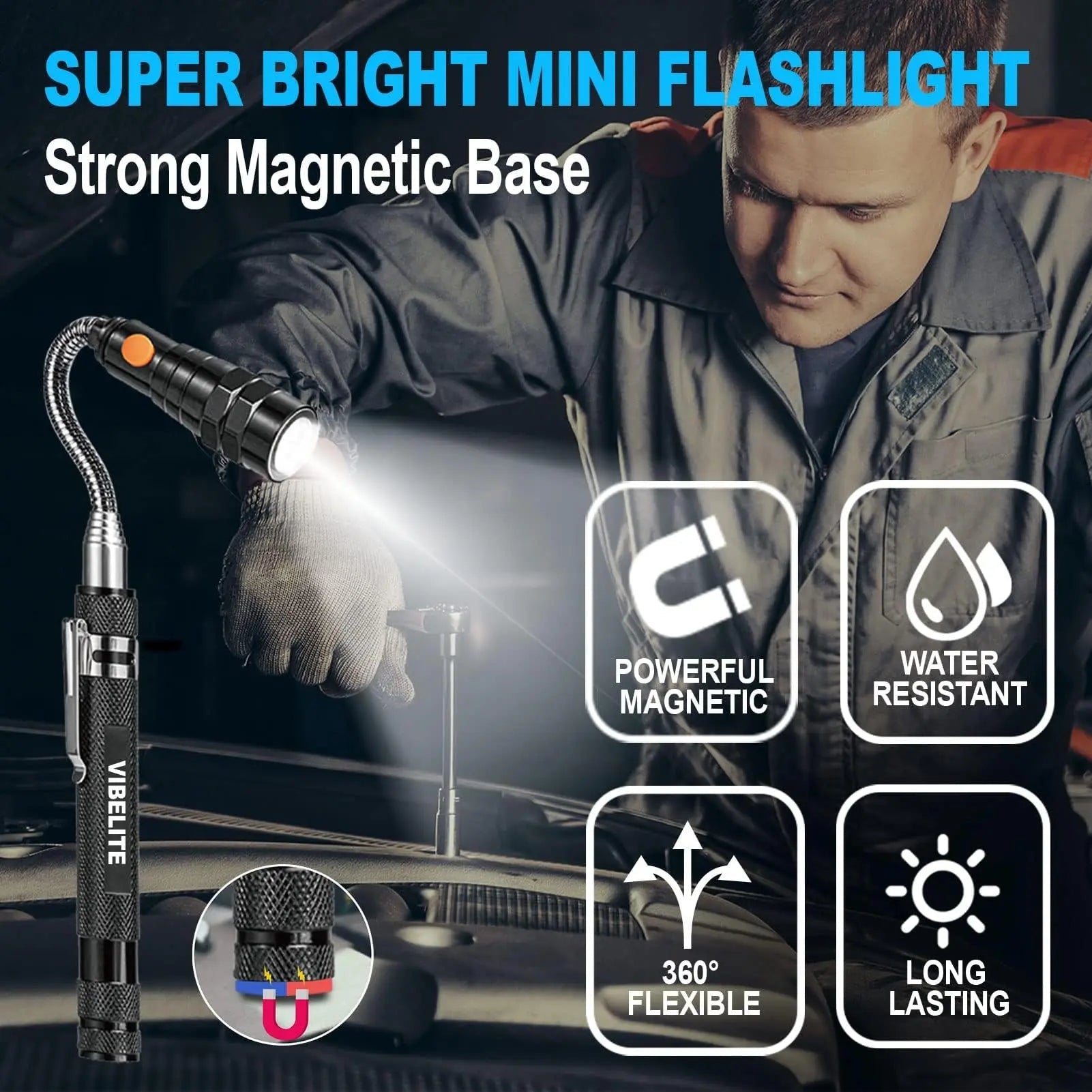 VIBELITE Extendable Magnetic Flashlight with Telescoping Magnet Pickup Tool - Cool Gadget Valentines Day Gifts for Him, Men, Husband, Dad, Father, Mechanic,Tech,Handyman, Boyfriend, Women - North State Signs & Printing