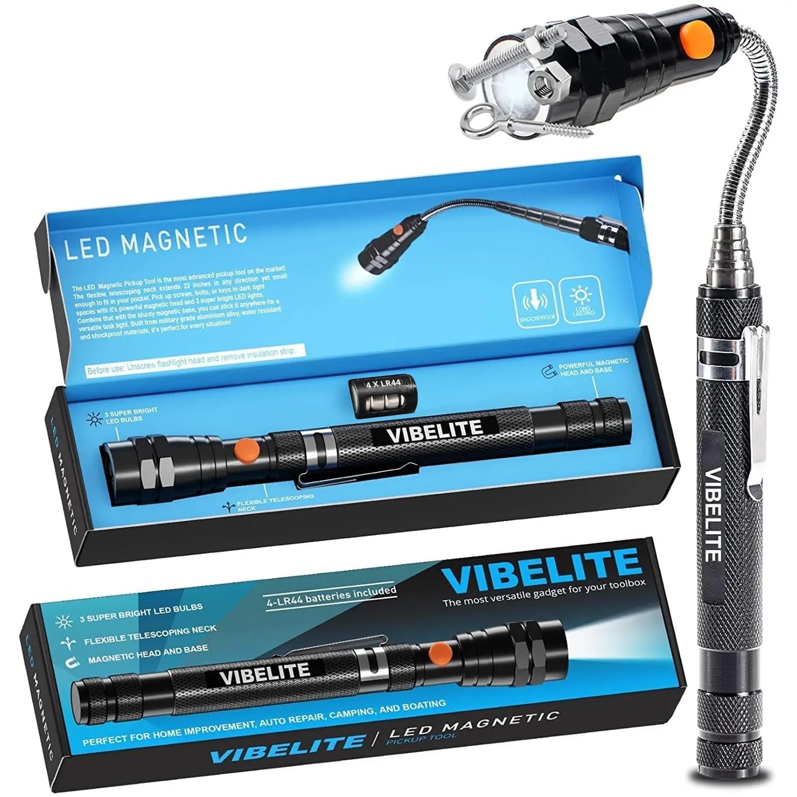 VIBELITE Extendable Magnetic Flashlight with Telescoping Magnet Pickup Tool - Cool Gadget Valentines Day Gifts for Him, Men, Husband, Dad, Father, Mechanic,Tech,Handyman, Boyfriend, Women - North State Signs & Printing