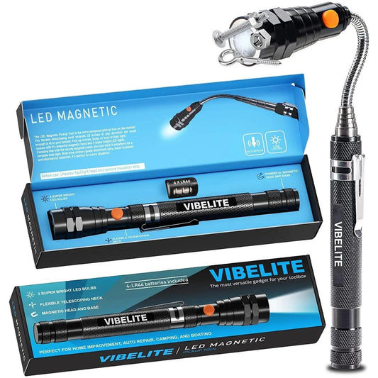 VIBELITE Extendable Magnetic Flashlight with Telescoping Magnet Pickup Tool - Cool Gadget Valentines Day Gifts for Him, Men, Husband, Dad, Father, Mechanic,Tech,Handyman, Boyfriend, Women - North State Signs & Printing