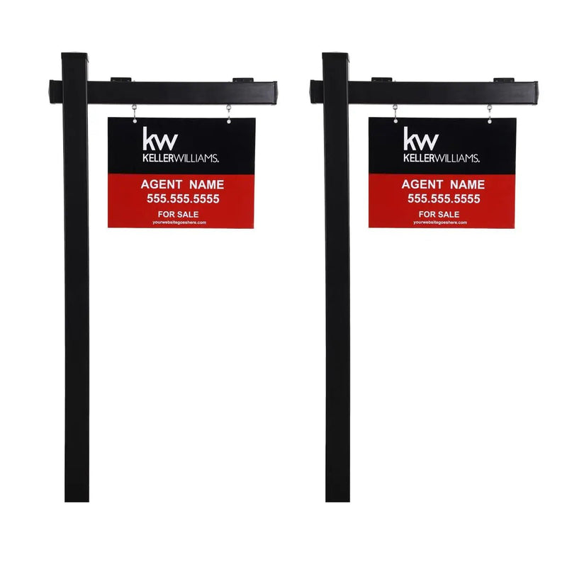 Vinyl PVC 6 - Feet Black Real Estate Sign Post with Flat Cap, Realtor Yard Sign Post for Open House and Home for Sale, 47" Arm Holds Up to 36" Sign(No Sign), 2 - PACK, Kdgarden - North State Signs & Printing