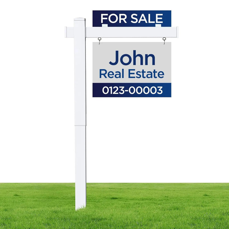 Vinyl PVC Real Estate Sign Posts 6 Feet Tall Realtor Sign Post for Open House and Home for Sale Signs with 36" Arm Holds up to 24" Real Estate Signs White Color Yard Sign Holder - North State Signs & Printing