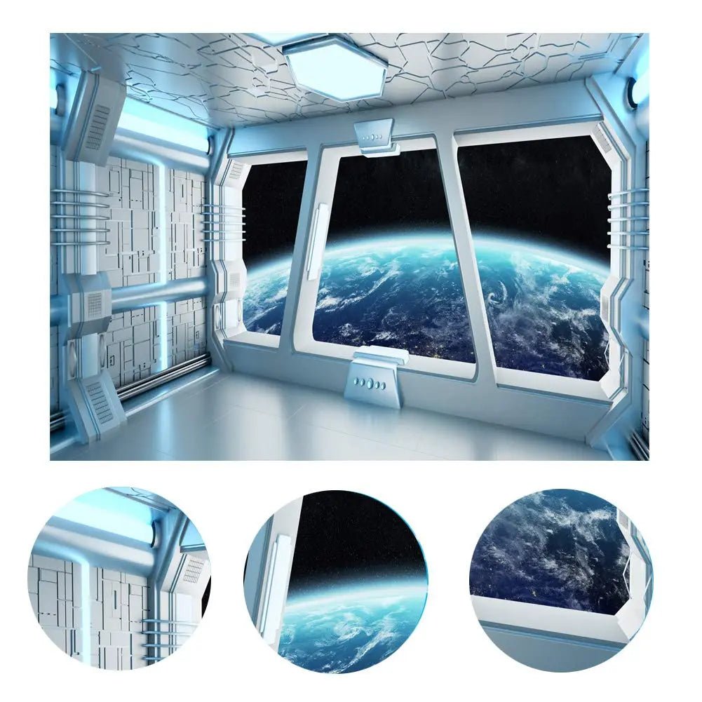Vinyl Spaceship Interior Background Futuristic Science Fiction Photography, LYWYGG 7x5FT, Backdrops Spacecraft Cabin Photo Shoot Studio Props Astronomy Universe Galaxy Outer Space Station CP - 214 Blue - North State Signs & Printing