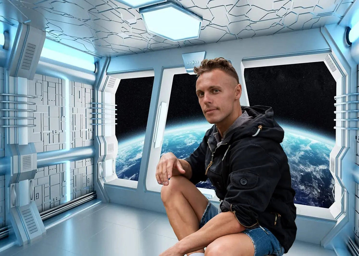 Vinyl Spaceship Interior Background Futuristic Science Fiction Photography, LYWYGG 7x5FT, Backdrops Spacecraft Cabin Photo Shoot Studio Props Astronomy Universe Galaxy Outer Space Station CP - 214 Blue - North State Signs & Printing