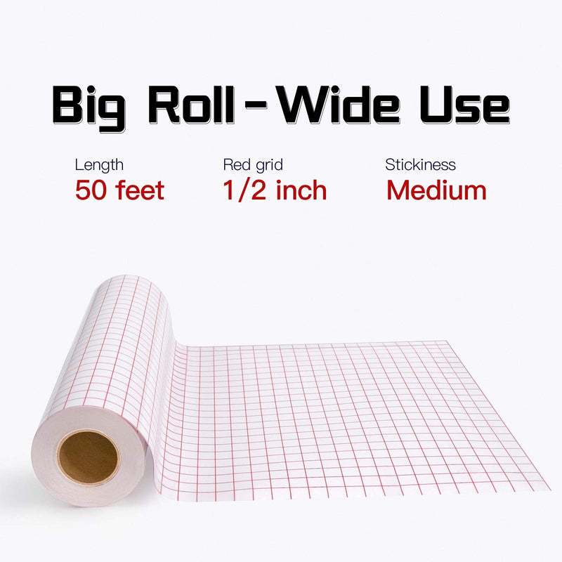 YRYM HT Clear Vinyl Transfer Paper Tape Roll-12 x 50 FT w/Alignment Grid Application Tape for Silhouette Cameo Cricut