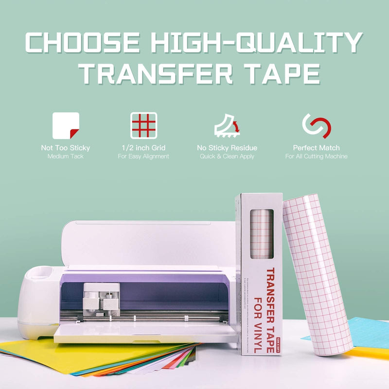 YRYM HT Clear Vinyl Transfer Paper Tape Roll-12 x 50 FT w/Alignment Grid Application Tape for Silhouette Cameo Cricut