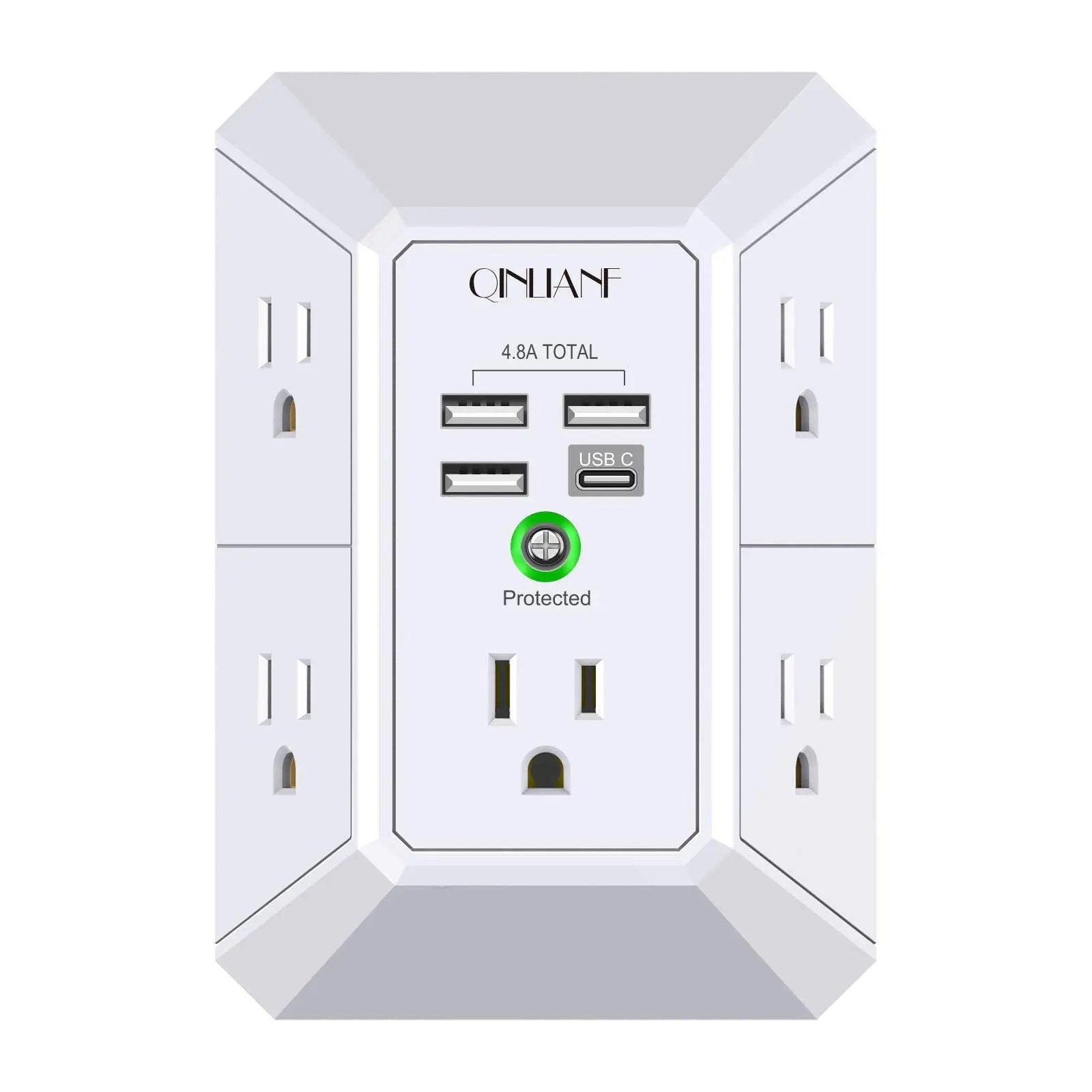 Wall Charger, Surge Protector, QINLIANF 5 Outlet Extender with 4 USB Charging Ports (4.8A Total) 3 - Sided 1680J Power Strip Multi Plug Adapter Spaced for Home Travel Office (3U1C) - North State Signs & Printing