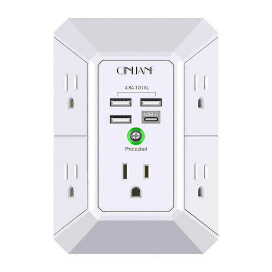 Wall Charger, Surge Protector, QINLIANF 5 Outlet Extender with 4 USB Charging Ports (4.8A Total) 3 - Sided 1680J Power Strip Multi Plug Adapter Spaced for Home Travel Office (3U1C) - North State Signs & Printing