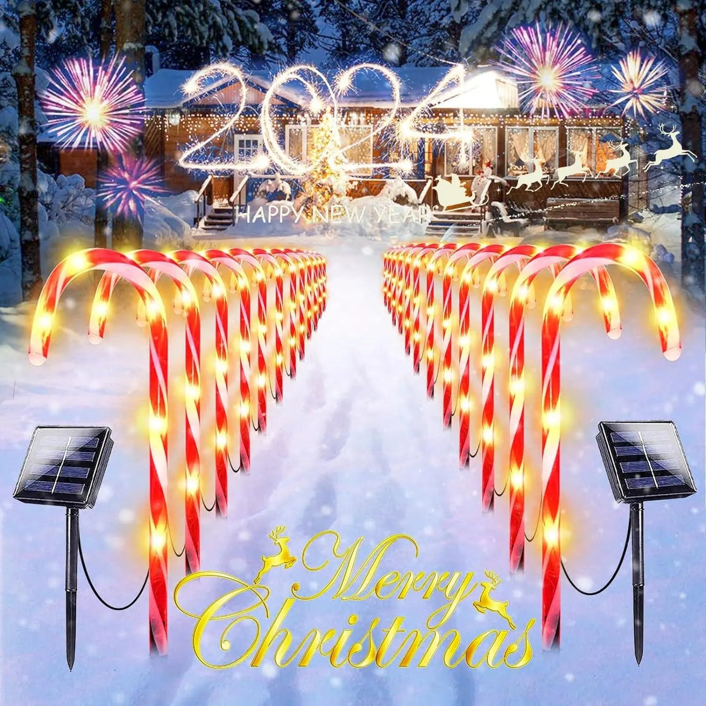 Waterproof Solar Christmas Candy Cane Lights, 24 Pack Upgraded Christmas Pathway Stake Lights Outdoor with 8 Modes, Solar Pathway Makers Lights for Outdoor Yard Walkway Garden Christmas Decorations - North State Signs & Printing