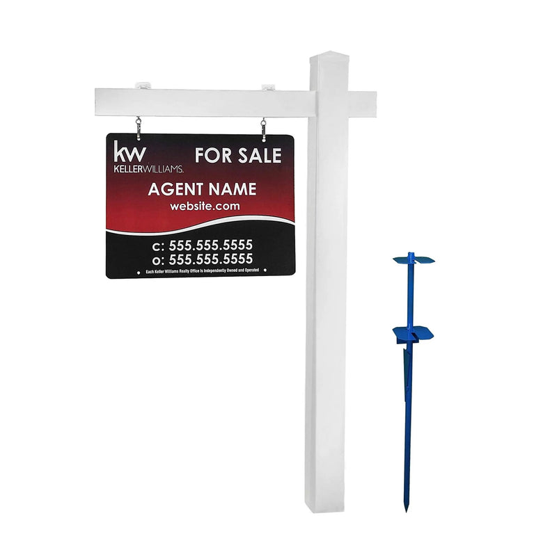 White Vinyl Real Estate Sign Post 5' Tall Professional Realtor Yard Sign Post for Open House and Home for Sale - North State Signs & Printing