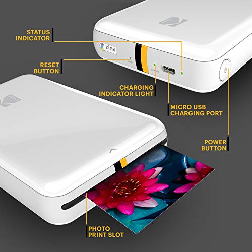 KODAK Step Wireless Mobile Photo Mini Color Printer (White) Compatible w/ iOS & Android NFC & Bluetooth Devices 2x3