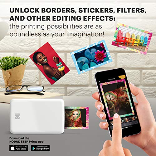 KODAK Step Wireless Mobile Photo Mini Color Printer (White) Compatible w/ iOS & Android NFC & Bluetooth Devices 2x3