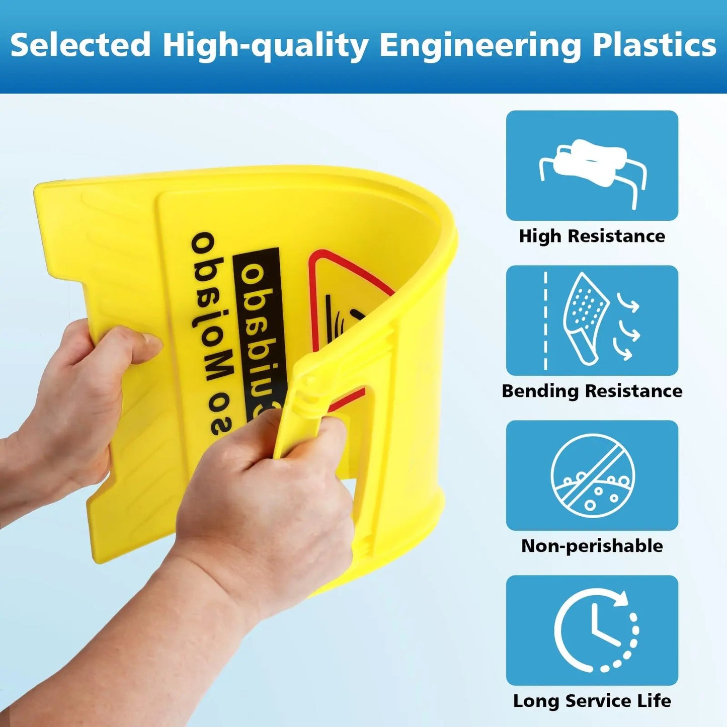 WOUSEDO 2 - Pack Caution Wet Floor Sign,17.5" Height,Bright Yellow Double - Sided Folding A - Shaped Frame Design, Bilingual Caution Message - North State Signs & Printing