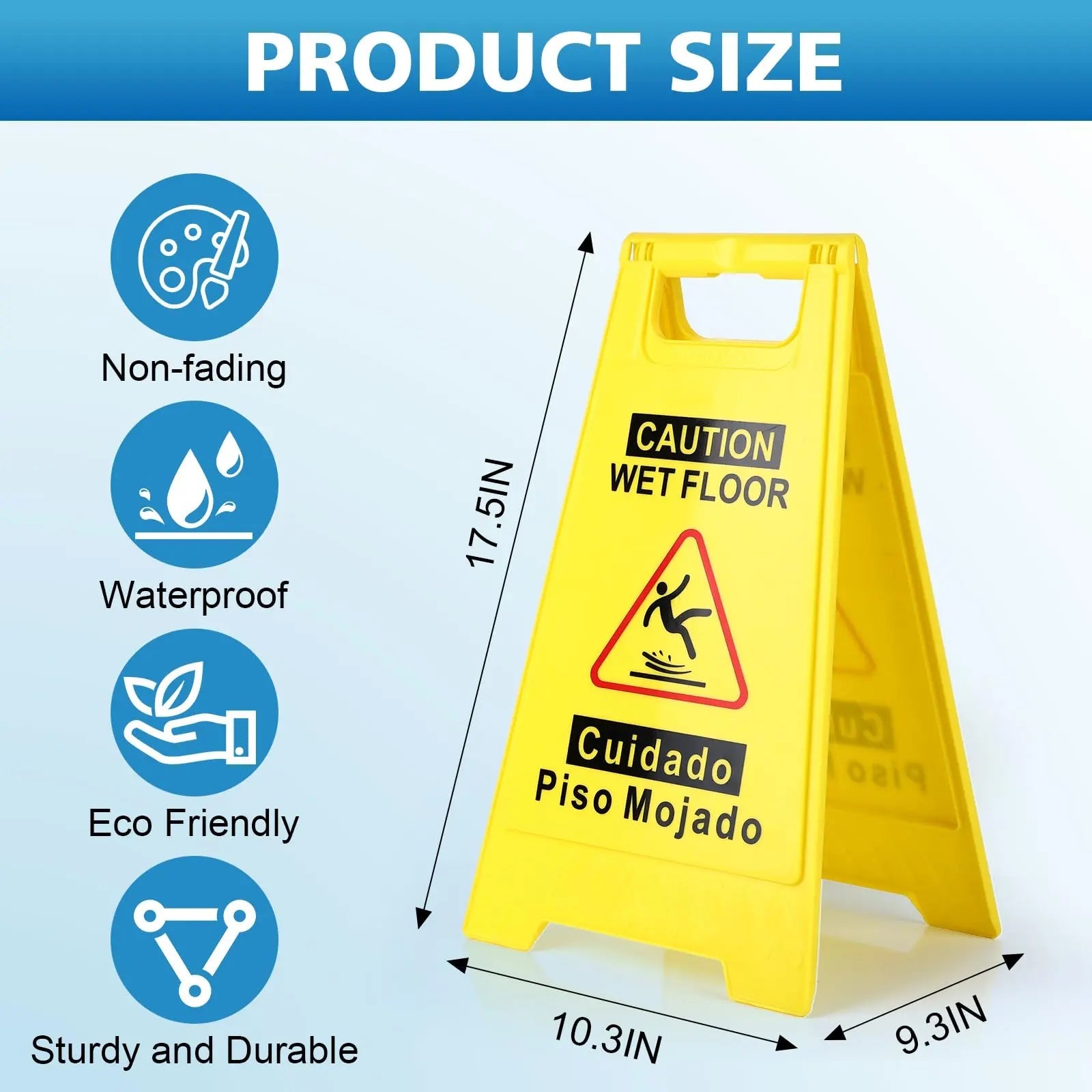 WOUSEDO 2 - Pack Caution Wet Floor Sign,17.5" Height,Bright Yellow Double - Sided Folding A - Shaped Frame Design, Bilingual Caution Message - North State Signs & Printing