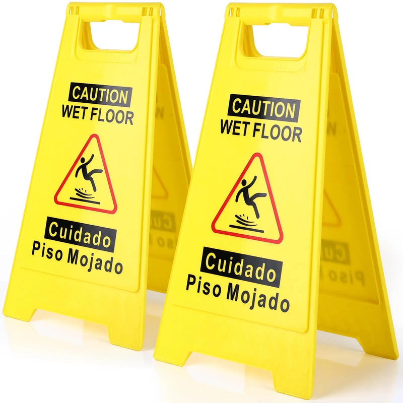 WOUSEDO 2 - Pack Caution Wet Floor Sign,17.5" Height,Bright Yellow Double - Sided Folding A - Shaped Frame Design, Bilingual Caution Message - North State Signs & Printing