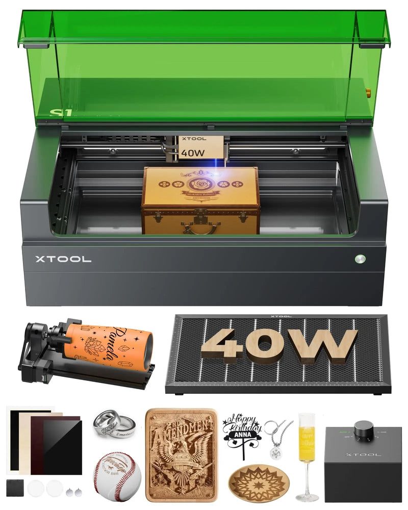 xTool S1 40W Laser Cutter and Laser Engraver for Tumblers, 23.93" x 15.16" Bed Size, 600mm/s Speed, Laser Engraving Machine, Laser Engraver for Wood and Metal, Acrylic, Big Project - Rotary Bundle - North State Signs & Printing