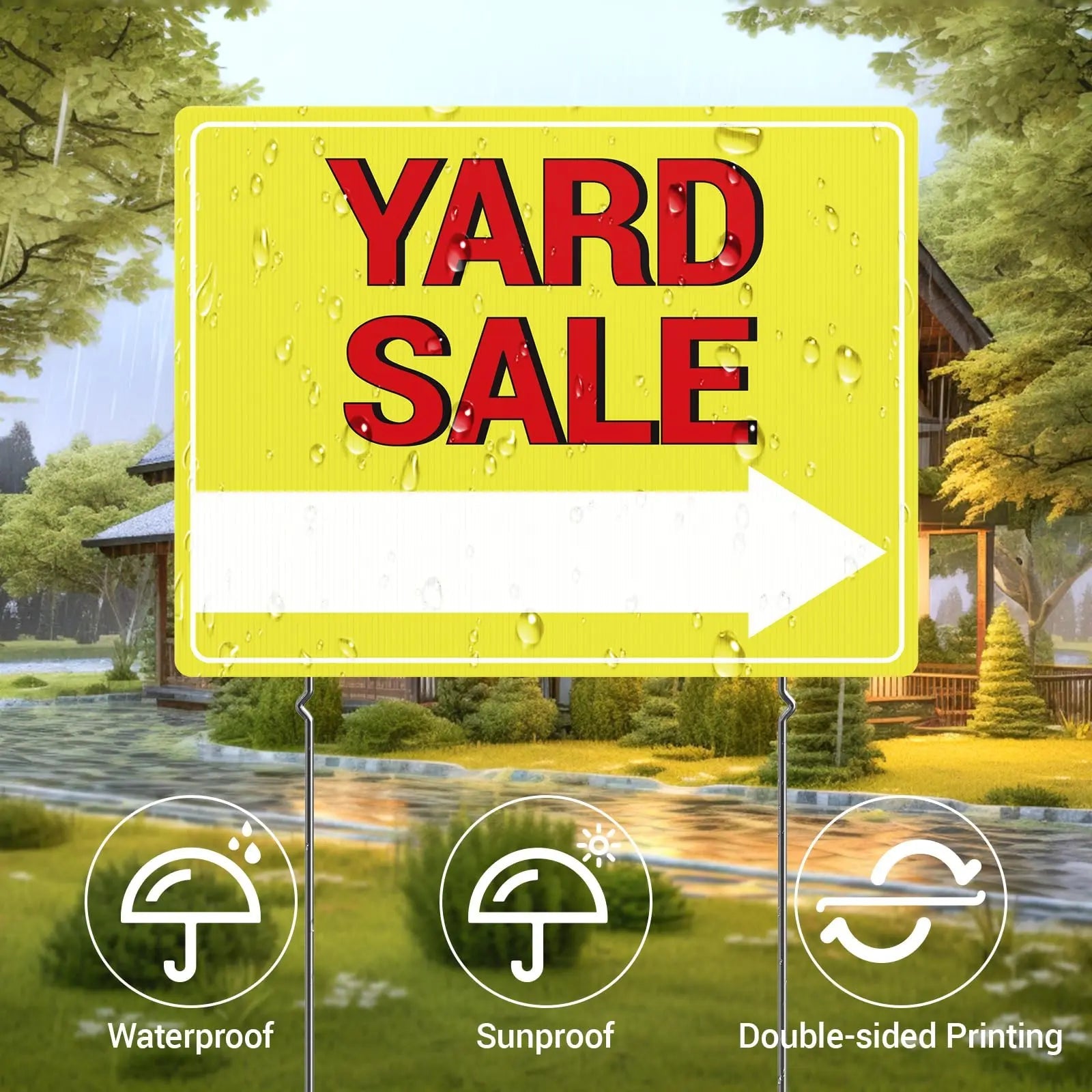 Yard Sale Sign, 17"*13" Yard Sale Signs with Stakes, 3PCS Waterproof Yard Sale Kit, MTCode Double Sided Yard Sale Signs with Directional Arrows - North State Signs & Printing