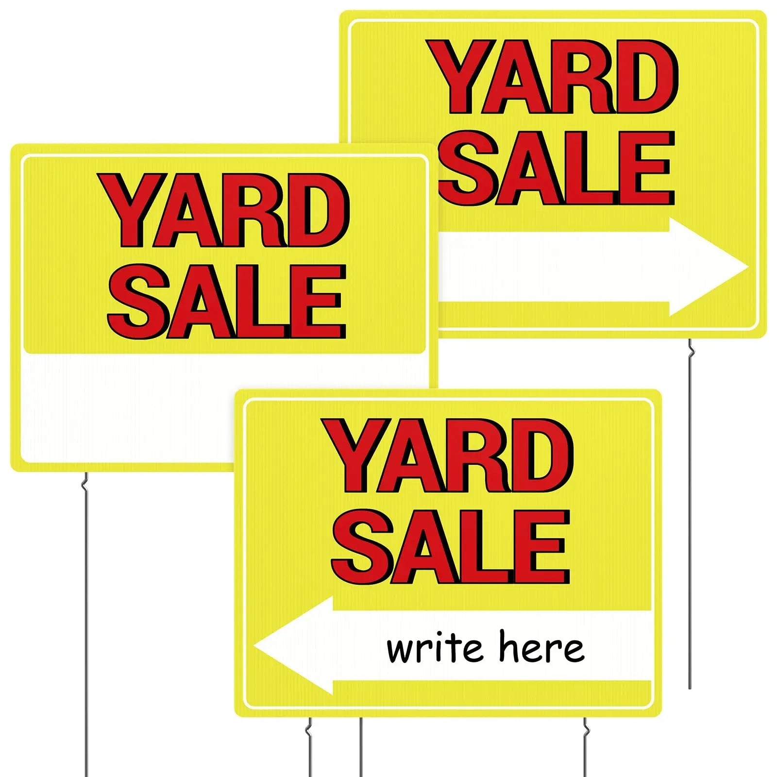 Yard Sale Sign, 17"*13" Yard Sale Signs with Stakes, 3PCS Waterproof Yard Sale Kit, MTCode Double Sided Yard Sale Signs with Directional Arrows - North State Signs & Printing