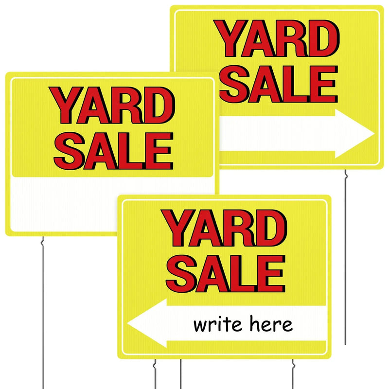 Yard Sale Sign, 17"*13" Yard Sale Signs with Stakes, 3PCS Waterproof Yard Sale Kit, MTCode Double Sided Yard Sale Signs with Directional Arrows - North State Signs & Printing