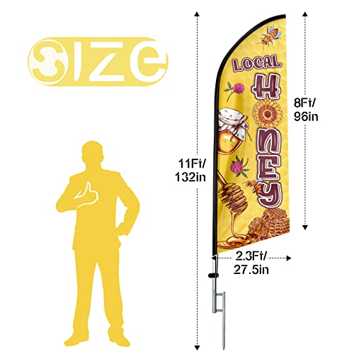 FSFLAG Local Honey Advertising Swooper Flag Banner, 11Ft Local Honey Feather Flag with Flag Pole and Ground Stake, Advertising Feather Banner Sign for Local Honey Business
