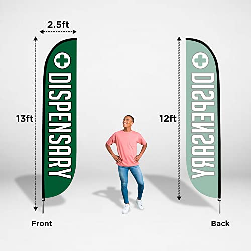 LookOurWay Feather Flag Set, 12 ft Advertising Flag with Fiberglass Poles and Ground Spike for Business Promotion, Vape and Smoke Shop Themed (Dispensary)