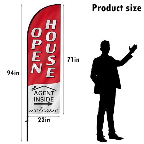 7.9FT Open House Signs for Real Estate Agents,Swooper Open Banners Feather Flag,Business Open House Flag and Pole Kit,Open Signs for Outside Business Advertising