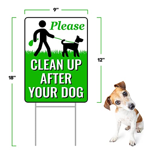 Signs Authority 2 X Clean Up After Your Dog Signs 12"x9" with Metal H-Stake | No Poop Signs for Lawn No Pooping Dog Signs For Yard | Pick Up After Your Dog Sign with Stake | Clean After Your Dog Sign