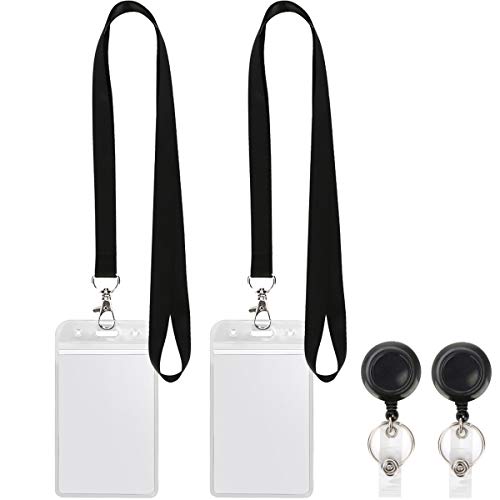 YOUOWO Lanyard Black Retractable Badge Reel with Badge Reel Clip for id Card Badges Holders Vertical Punched Zipper Waterproof 2 Pack