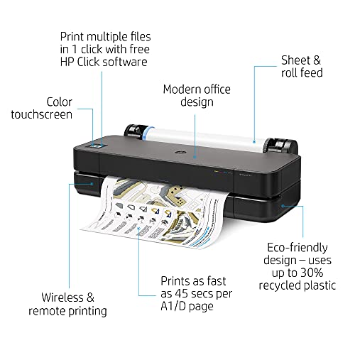 HP DesignJet T210 Large Format 24-inch Plotter Printer, with Modern Office Design (8AG32A), Black