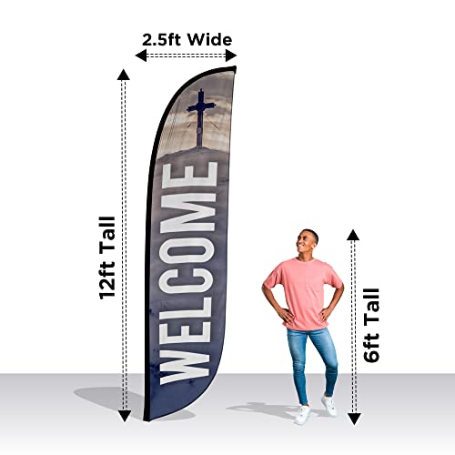 LookOurWay "Welcome" Church Themed Feather Flag, 12-Feet