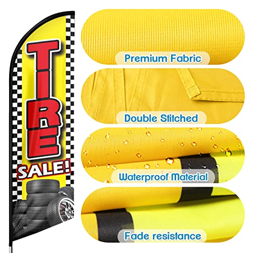 FSFLAG Tire Advertising Swooper Flag, Tire Sale Feather Flag Pole Kit with Ground Stake 11Ft, Advertising Swooper Business Sign Flag Pole Kit for Tires Sale (Yellow)